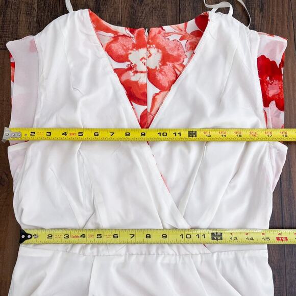 Eliza J Floral Chiffon High Low Dress Surplice Neck Tie Waist Size 10 Red White - Picture 13 of 16
